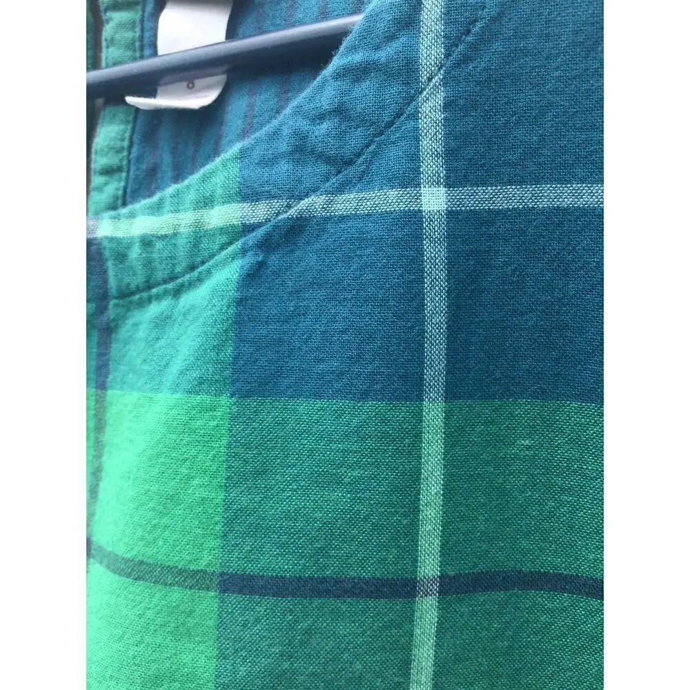 Tea girls short sleeve dress size 8 shirt‎ green blue plaid cotton preppy